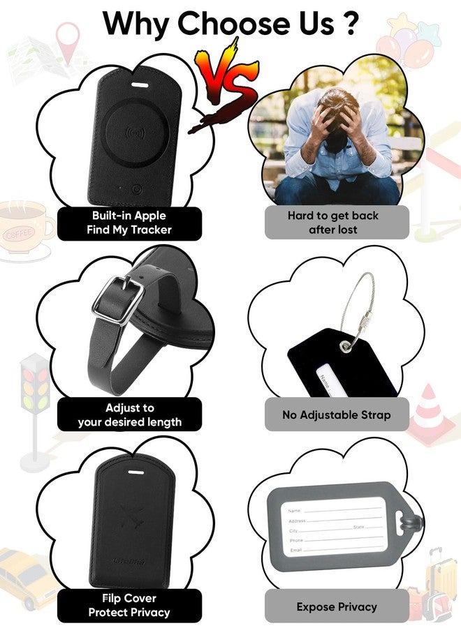 LifeChé Luggage Tags Built-in Anti-Loss Tracker, Luxury Leather Luggage Tags for Suitcase, Travel Bags, Backpacks, Travel Organizer for Lost Baggage Prevention (Black*2 Pack) - Image 5